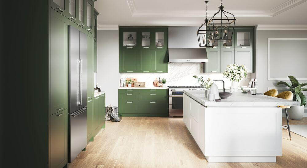 Häcker Küche mit grüner Kassettenfront